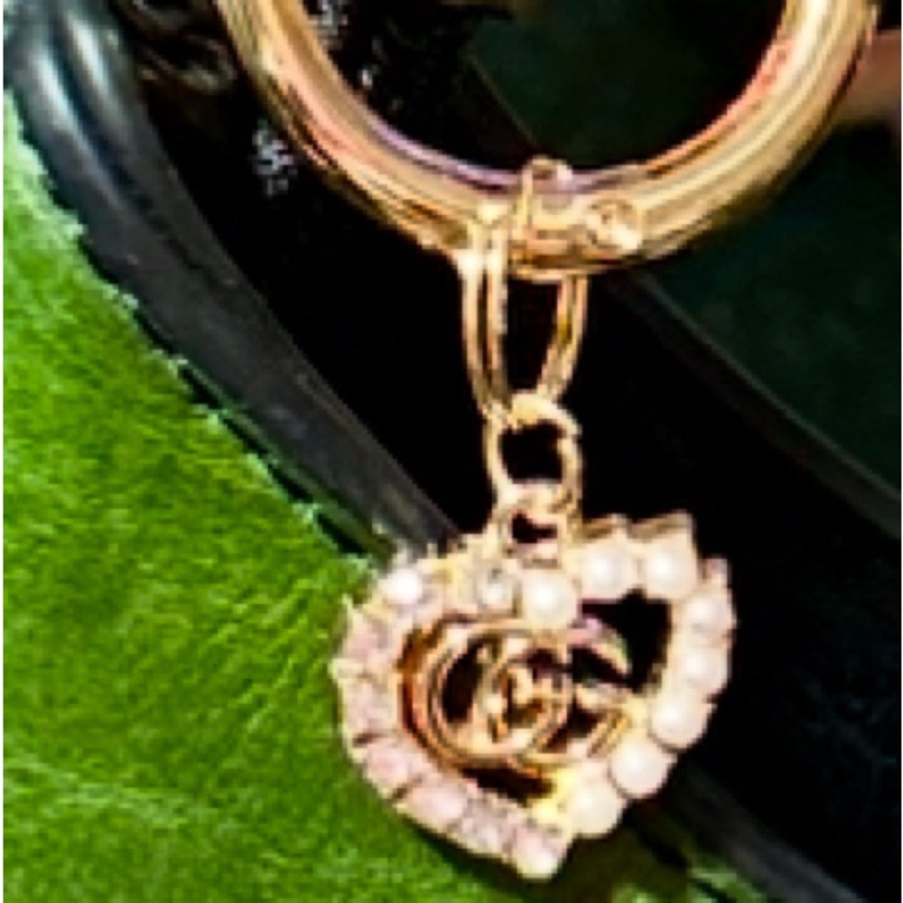 Authentic Gucci Charm paired w/Green/Black Bag Gold Details & Charm Chain! 3pc